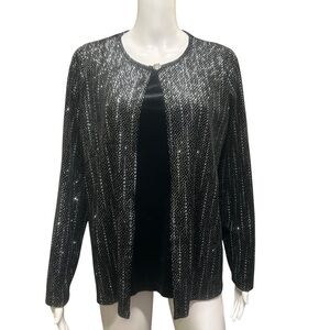 Notations Black Velvet Applied Metallic Attached Blouse Cardigan Size XL